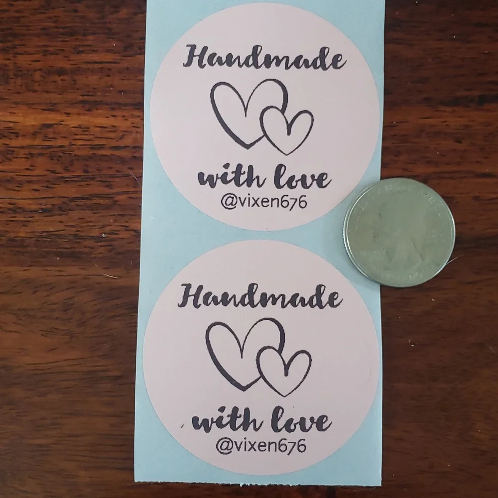 50 Custom Stickers • 2” Pink Handmade With Love Round Packaging Shipping Labels